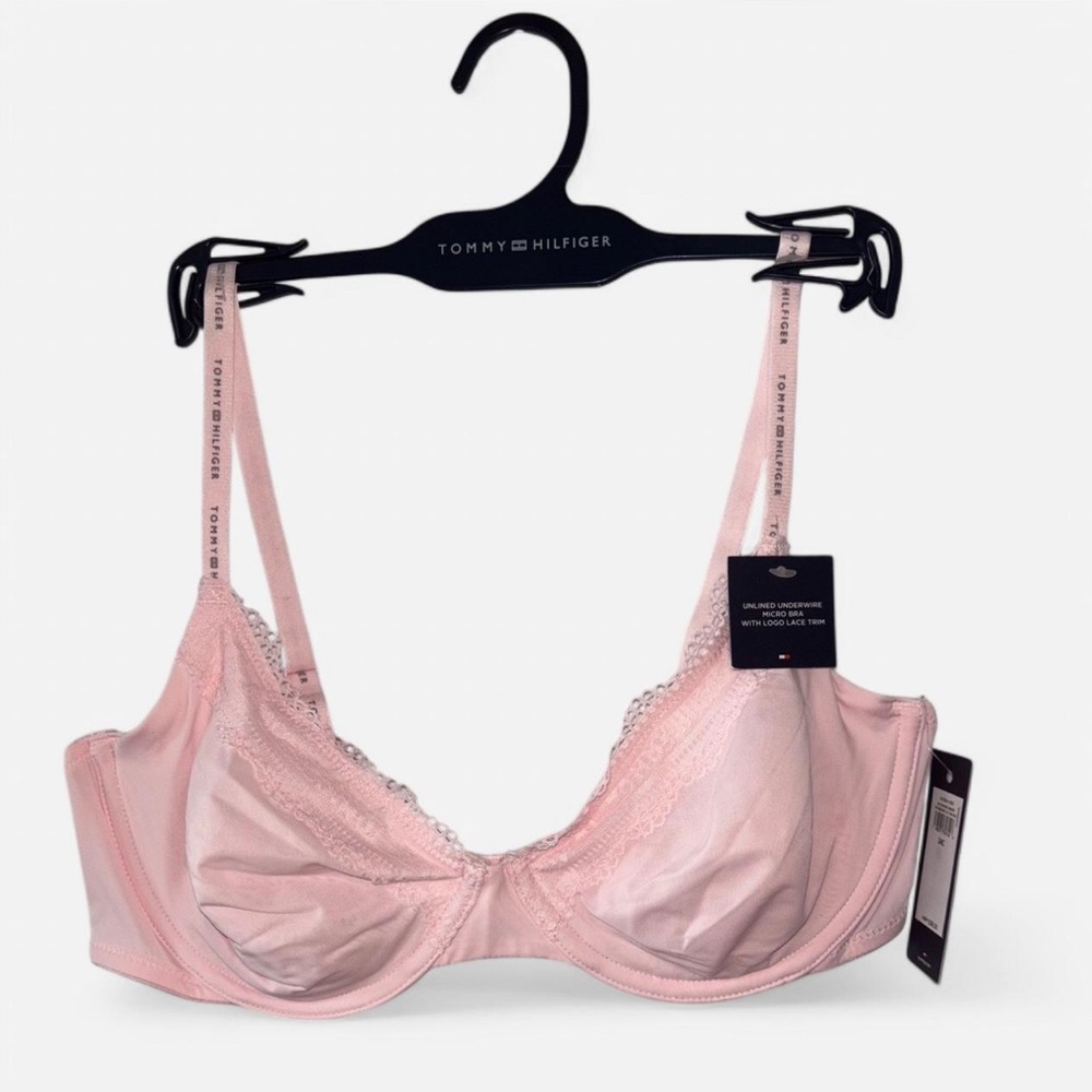 Tommy Hilfiger pink unlined underwire micro bra with logo lace trim 36B